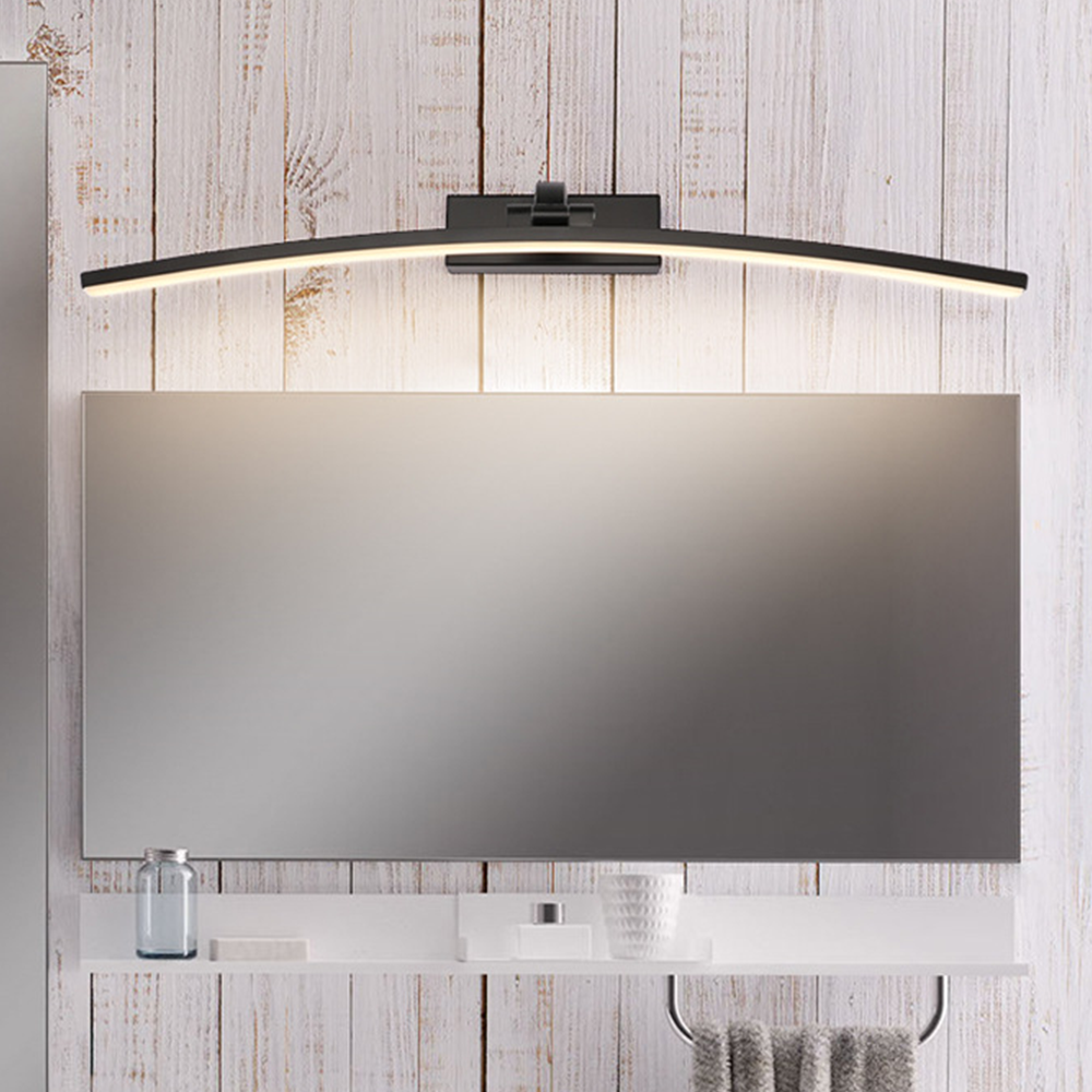 Edge Modern Curved Mirror Front Metal Wall Lamp, Black/White - Lumpaz