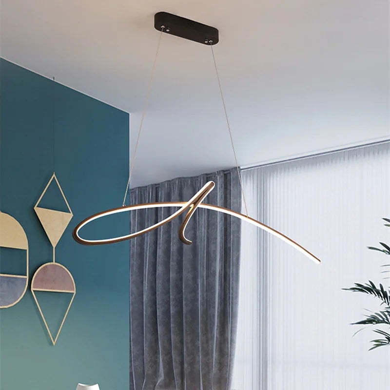 Pendant Light Irregular-curved Modern, Metal, Black/Gold, Restaurant - Lumpaz