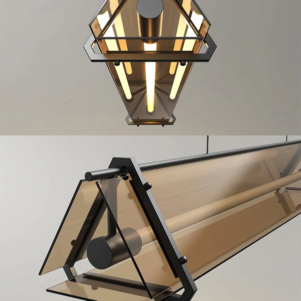 Edge Industrial Triangle Metal/Glass Pendant Light, Gold - Lumpaz