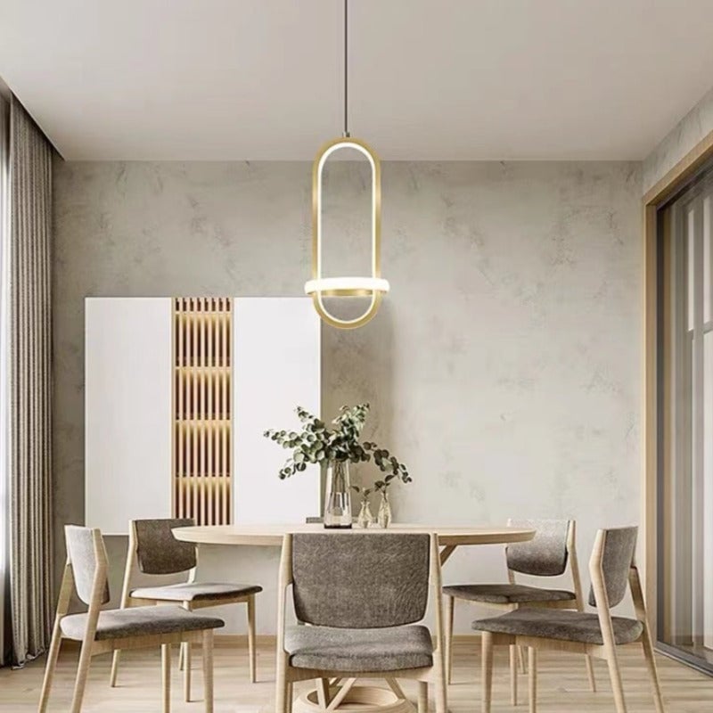 Nyla Modern Minimalist LED Ring Pendant Light, Black/Gold - Lumpaz