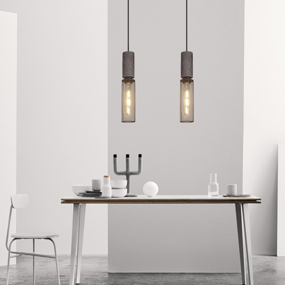 Zaid Industrial Cylindrical Pendant Light, Cement/Metal, Wabi-Sabi - Lumpaz