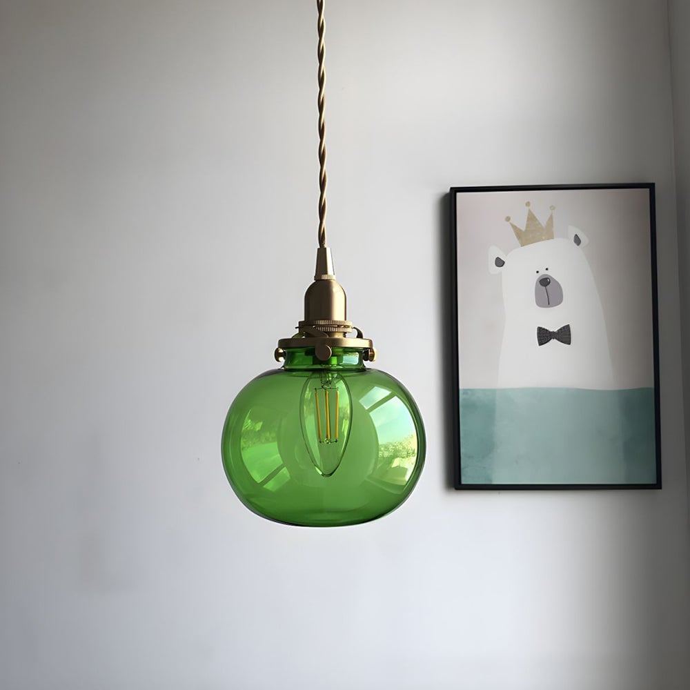Hailie Retro Oval Glass/Metal Pendant Light, Green/Clear/Blackish Green - Lumpaz
