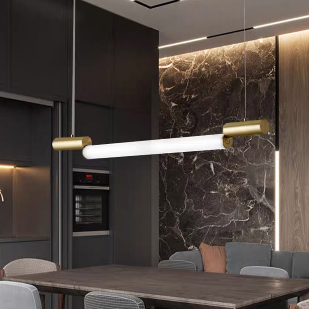 Edge Minimalist Linear Aluminium/PVC Pendant Light, Gold - Lumpaz