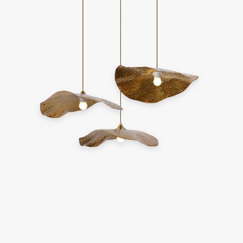 Carins Natural Lotus Leaf Metal Pendant Light, Gold - Lumpaz