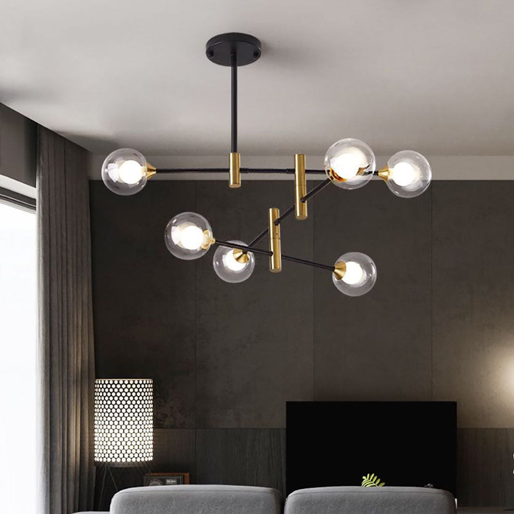 Valentina Nordic Spherical Bubble Metal/Glass Chandelier, Black/Gold - Lumpaz