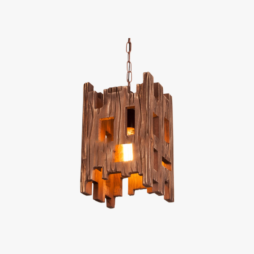 Austin Retro Rectangular  Metal & Wood  Pendant Light, 8.7" - Lumpaz