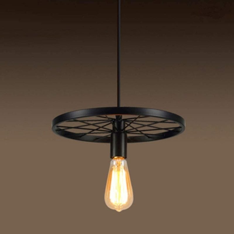 Alessio Retro Industrial Wagon Wheel Metal Pendant Light, Black/Rust - Lumpaz