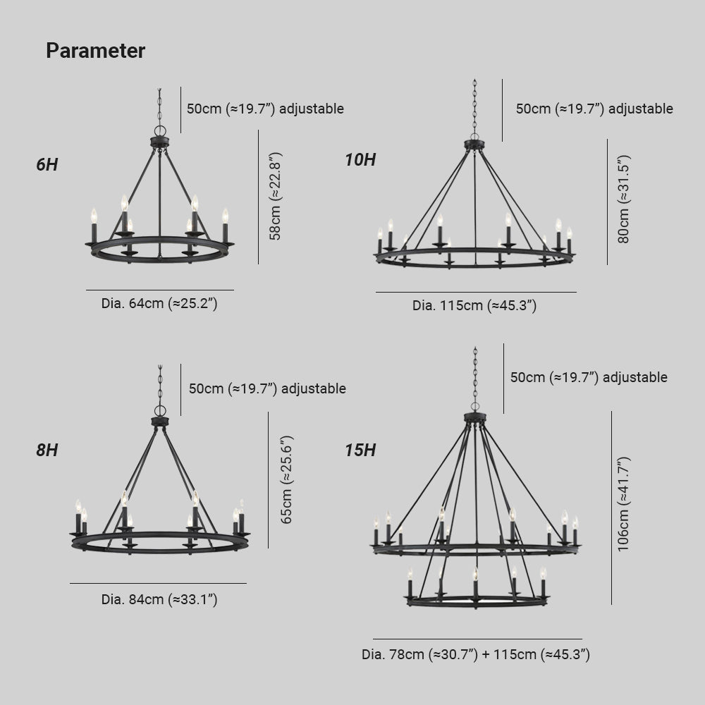 Silva Modern Candles Chandelier Black Metal Living Room/Bedroom - Lumpaz