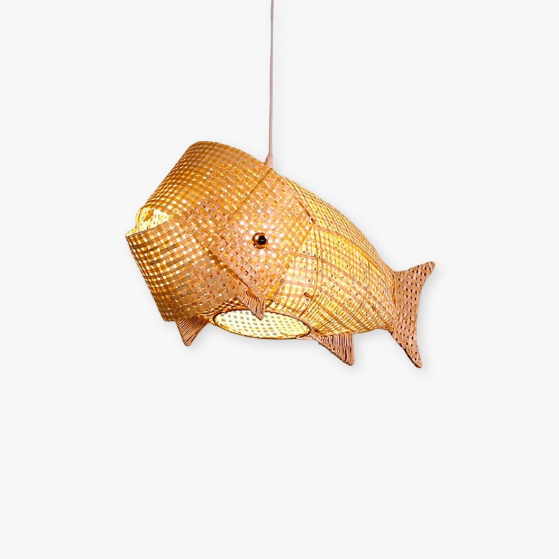 Muto Art Deco Rattan Pendant Light, Fish , Bamboo, Restaurant - Lumpaz