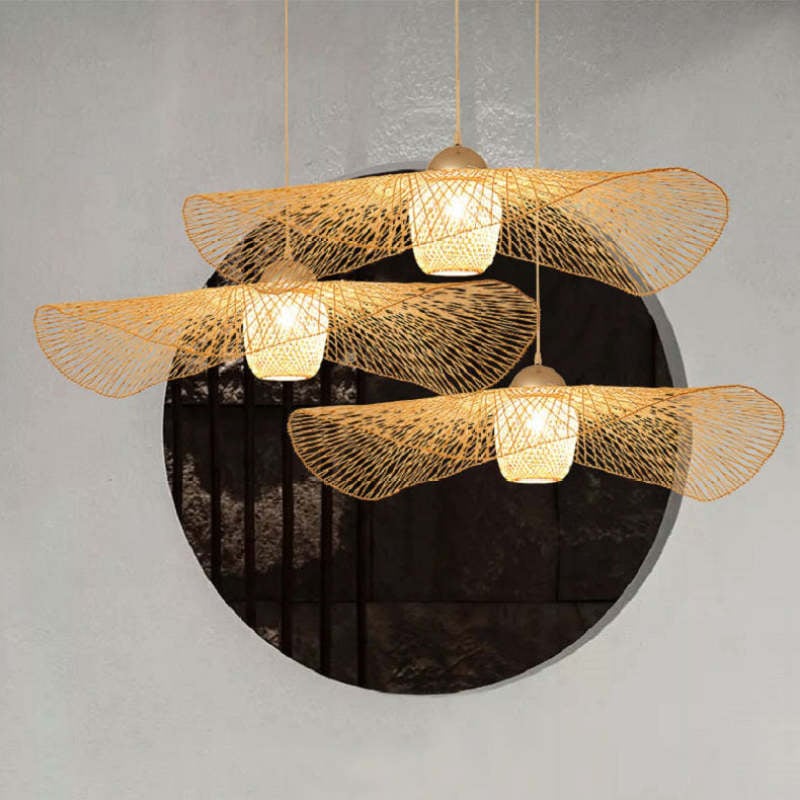Muto Pendant Light Rattan/Metal, Gold, Kitchen Island - Lumpaz