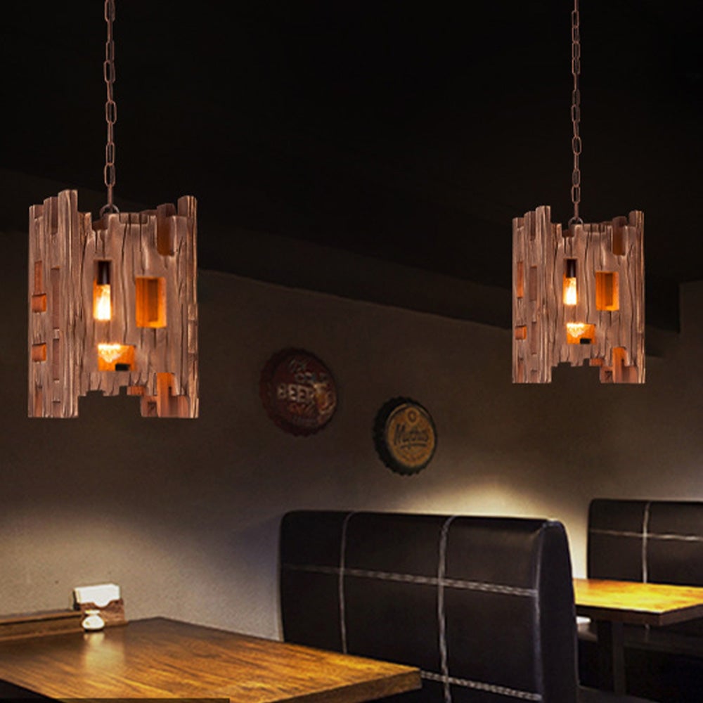 Austin Retro Rectangular  Metal & Wood  Pendant Light, 8.7" - Lumpaz
