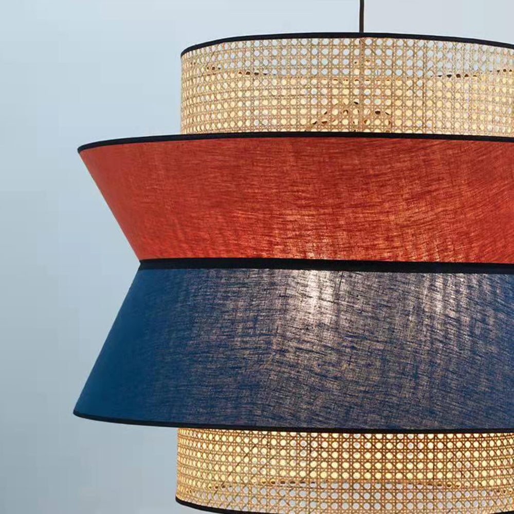 Ritta Fabric and Rattan Pendant Light, Orange/Dark Blue - Lumpaz