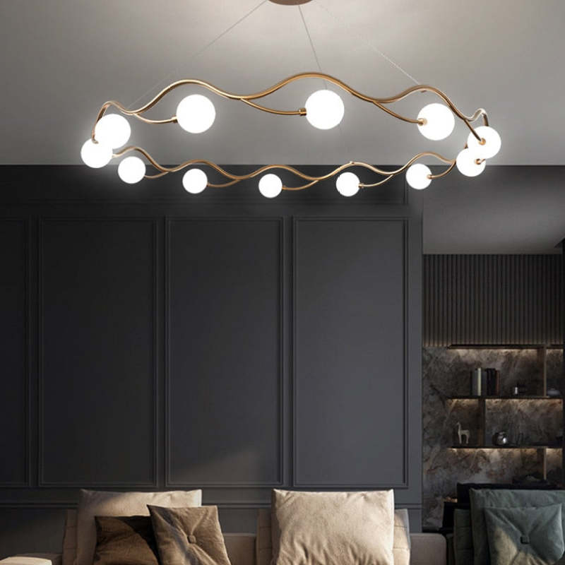 Valentina Modern Designe Wave Metal/Glass Pendant Light, White/Gold - Lumpaz