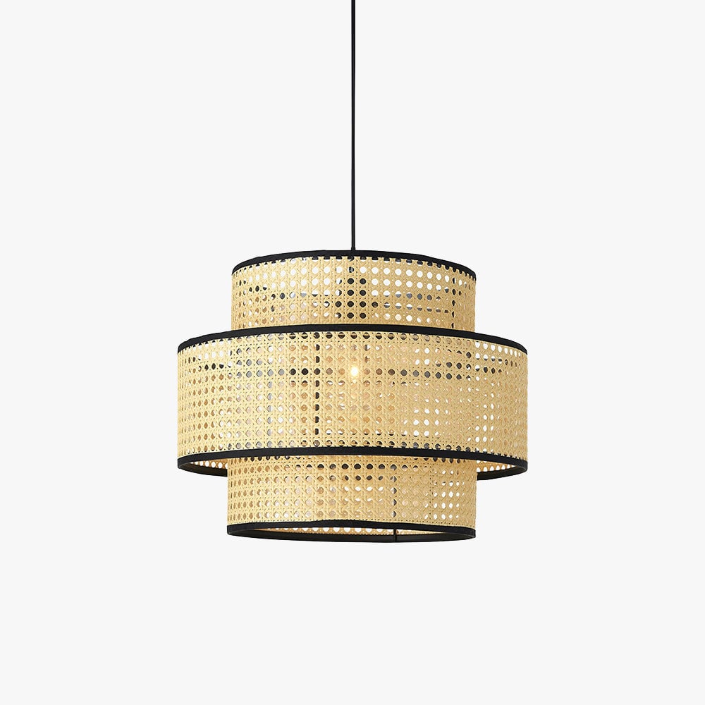 Ritta Japanese Rattan Pendant Light, Tri-Layer - Lumpaz