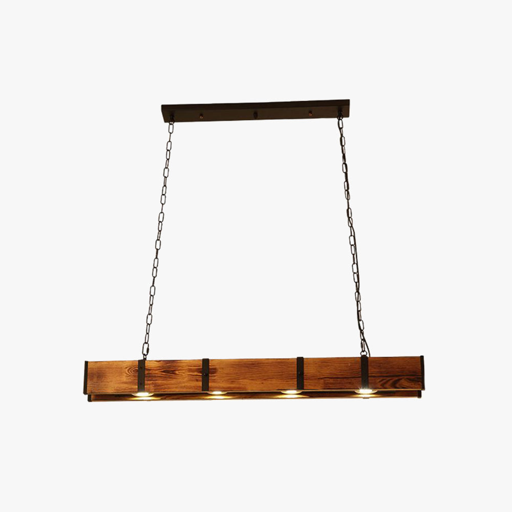 Alessio Vintage Linear Wood Pendant Light, Living Room/Restaurant - Lumpaz