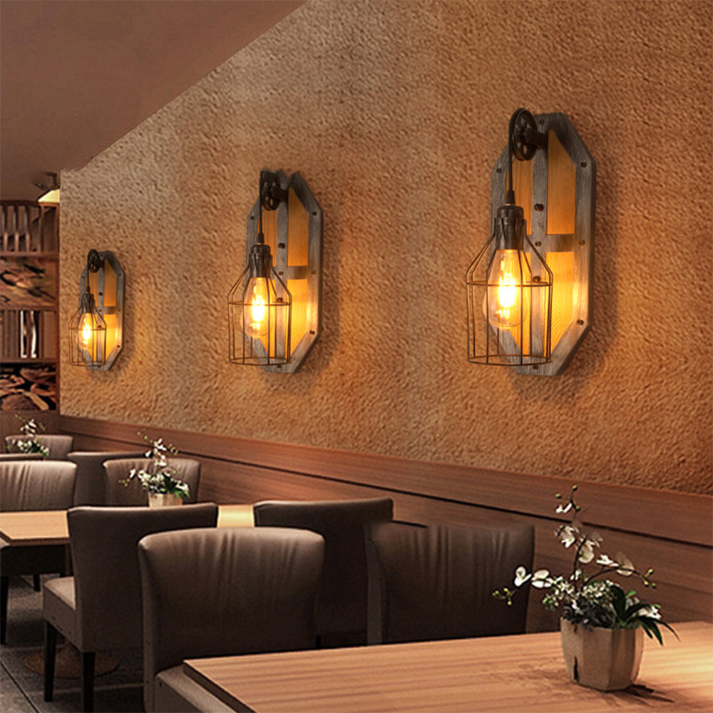 Austin Vintage Bird Cage Wood Metal Wall Lamp Dining Room/Bedroom - Lumpaz