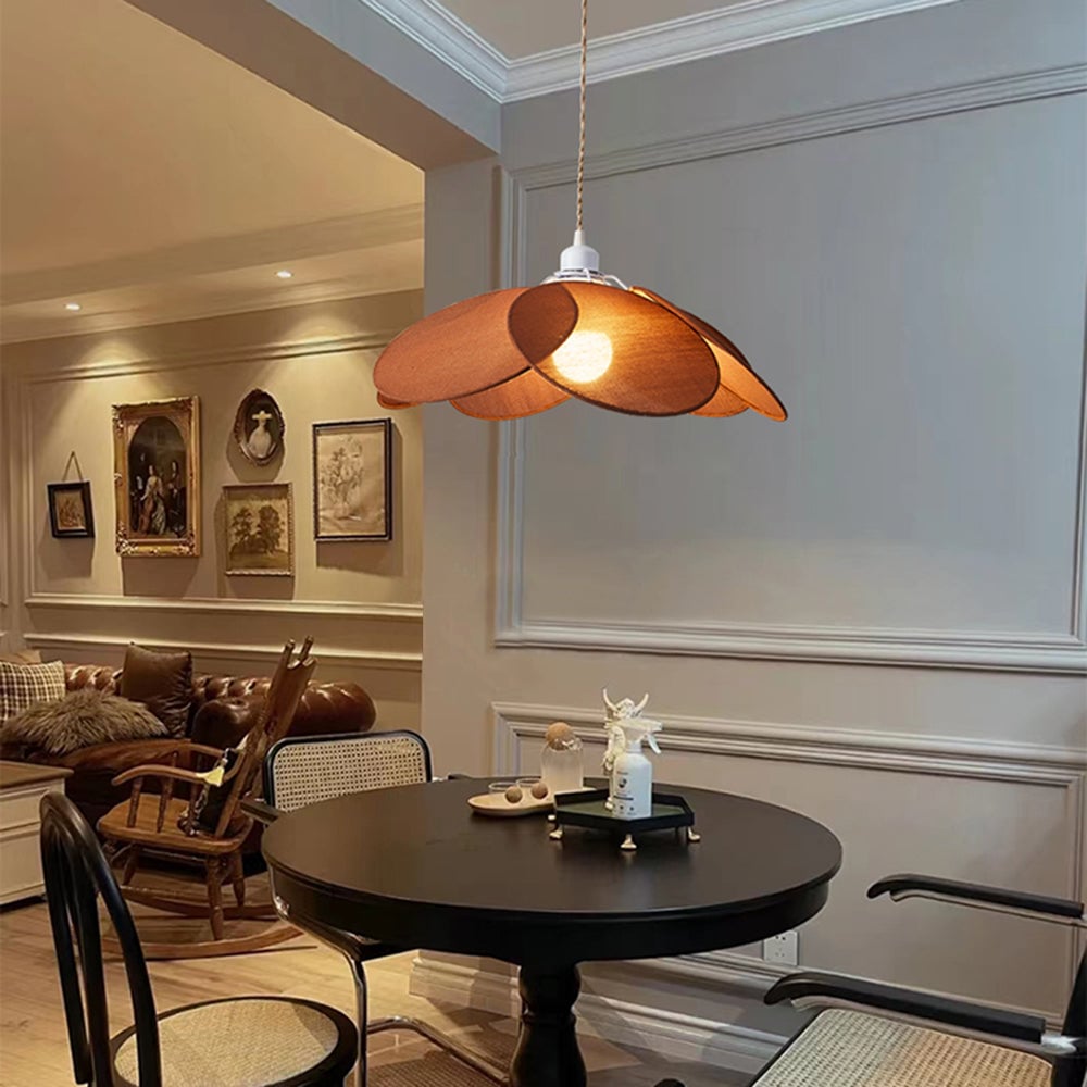 Renée Minimalist Fabric Flower Pendant Light, Orange/Brown/Beige - Lumpaz