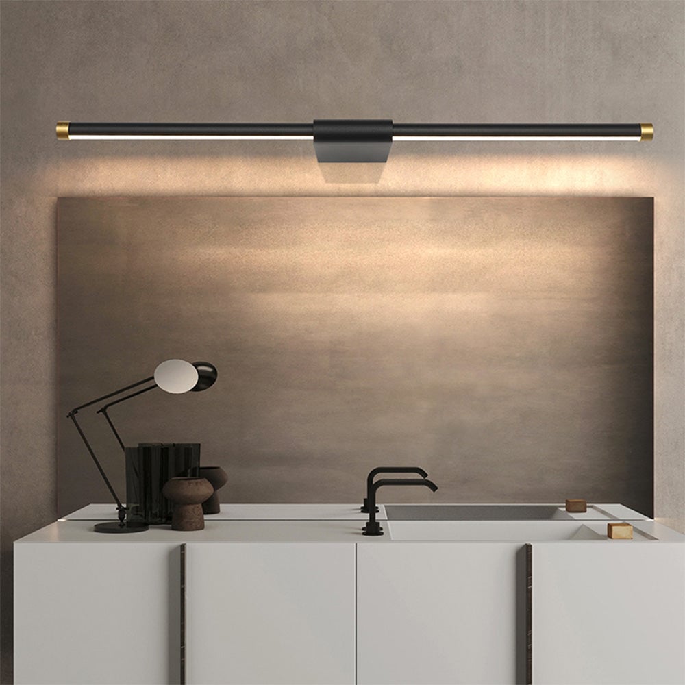 Edge Minimalist Linear Mirror Front Metal Wall Lamp, Black/Gold - Lumpaz