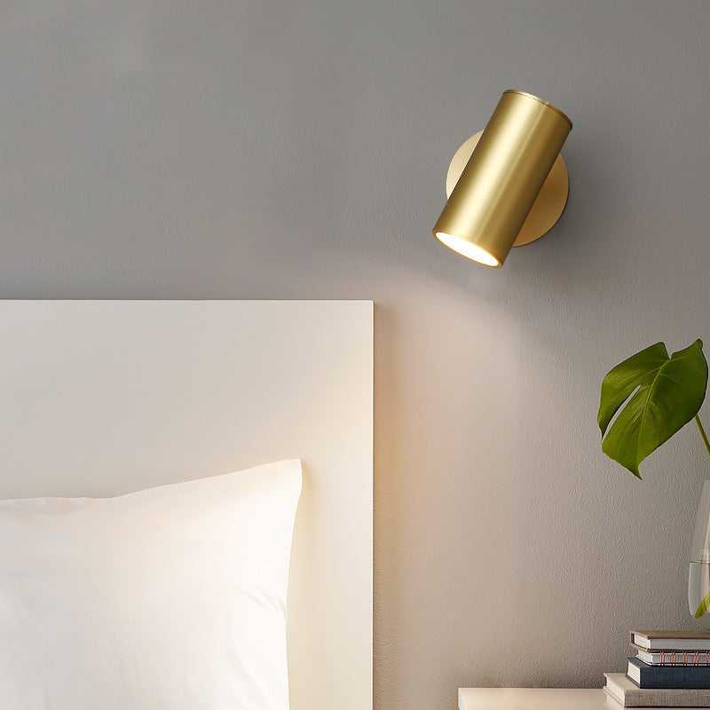 Freja Moden Spotlight Cylindrical Metal Wall Lamp, Gold/Black - Lumpaz