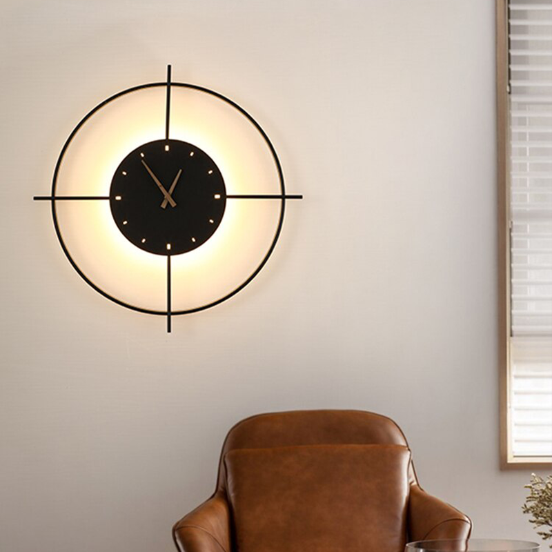 Morandi Nielsen Modern Clock Metal Wall Lamp Gold/Black Bedroom - Lumpaz