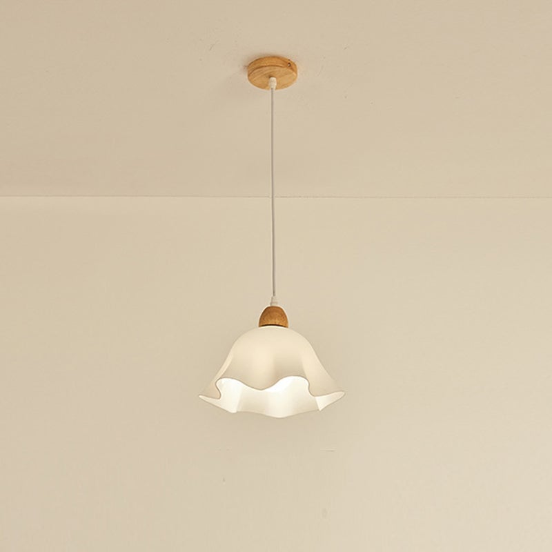 Ozawa Minimalist Flower Acrylic/Wood Pendant Light, White - Lumpaz