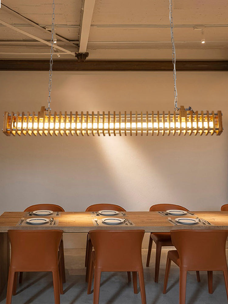 Austin Rectangular LED Pendant Light, Wood & Metal, 47.5" - Lumpaz