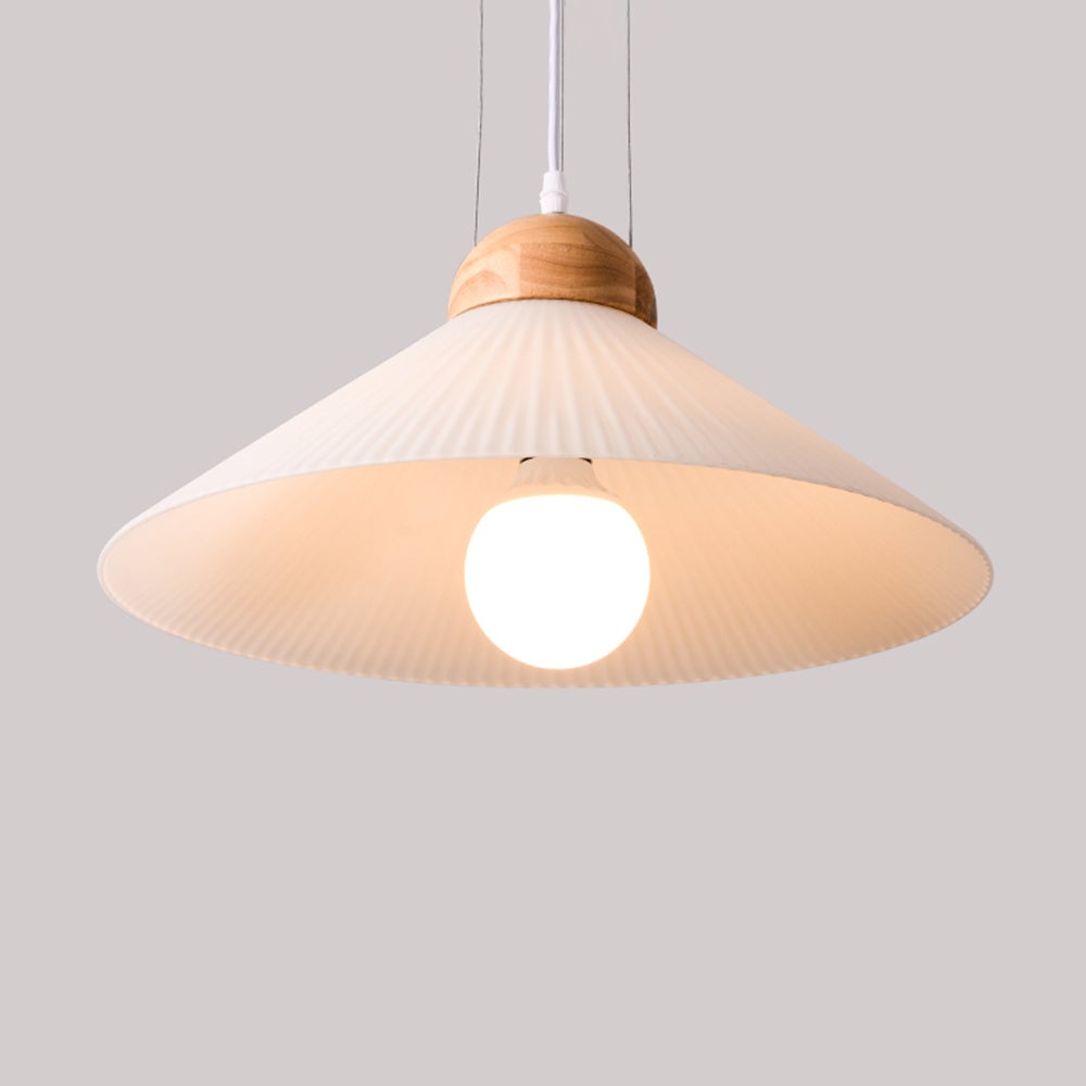 Ozawa Designer Pleated Brown Wood/Glass Pendant Light - Lumpaz