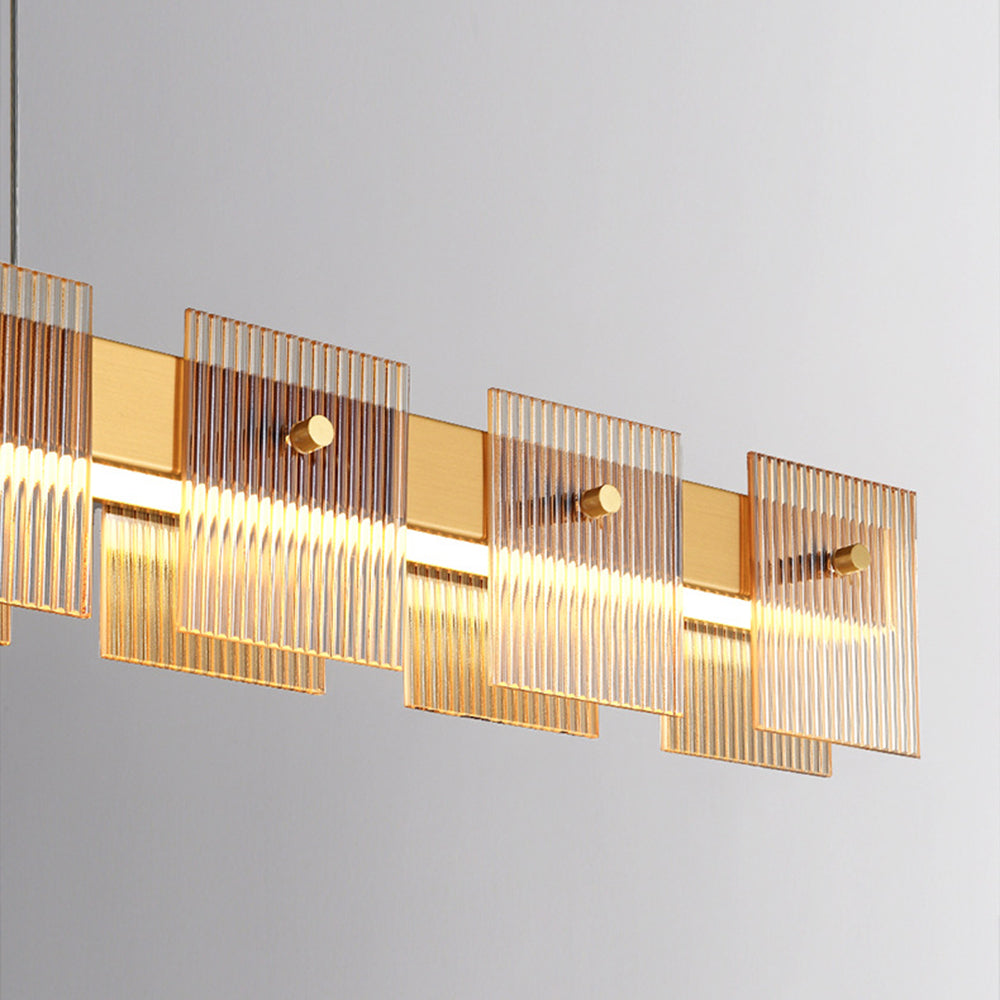 Evette Modern Minimalist Rectangular Metal And Glass Pendant Light,Gold - Lumpaz