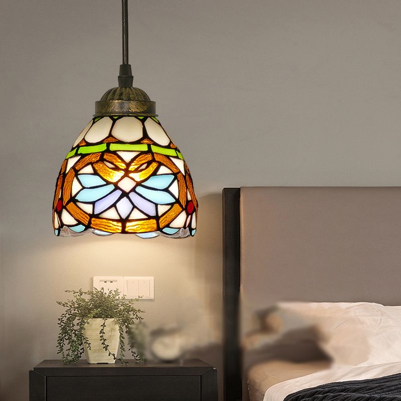 Alessio Tiffany Multicolor Bell Pendant Light, Yellow/Beige/Brown/Khaki/Blue/Purple - Lumpaz
