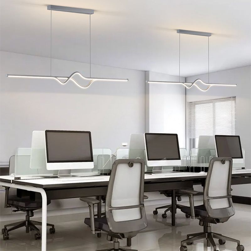 Modern Linear Metal Pendant Light, Black/White/Gray - Lumpaz