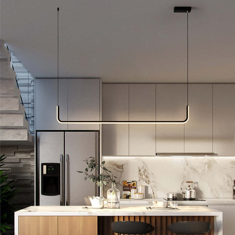 Edge Modern Linear Pendant Light Double Frame, Black/Gold - Lumpaz