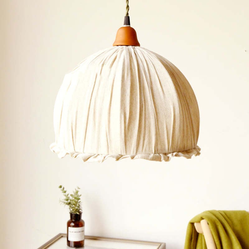 Nordic Vintage LED Pendant Light Beige Fabric Living Room - Lumpaz