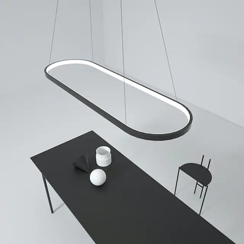 Edge Oval Minimalist Hanging Pendant Light, Black/White/Gold - Lumpaz