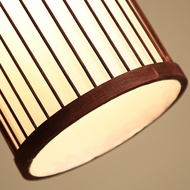 Ozawa Weave Cylinder Pendant Light, Coffee/Wood, Metal/Bamboo - Lumpaz