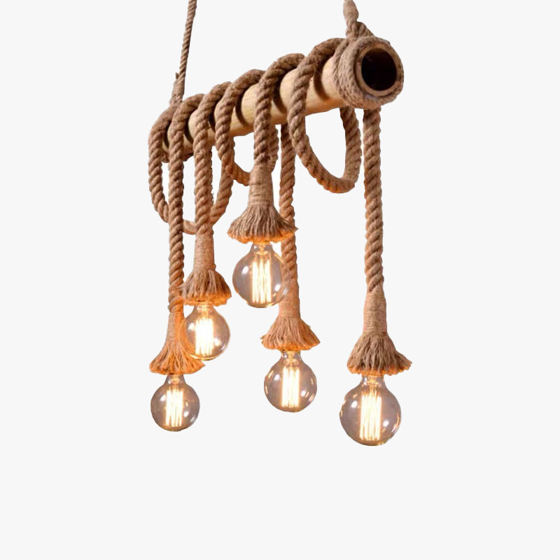 Alessio Vintage Wood/Rope Pendant Light, Farmhouse, Living Room - Lumpaz