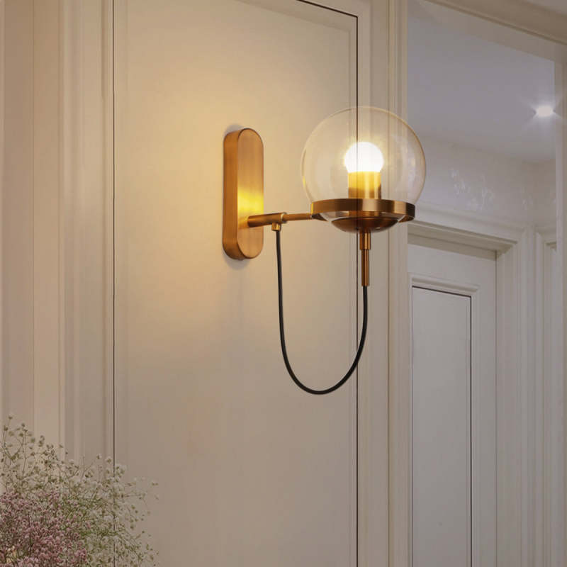 Alessio Rustic Retro Glass Globe Wall Lamp, Black/Bronze - Lumpaz