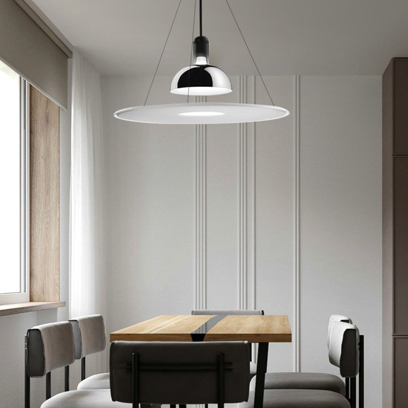 Levi Modern Minimalist Nordic Bell Metal/Acrylic Pendant Light, Chrome/Black - Lumpaz