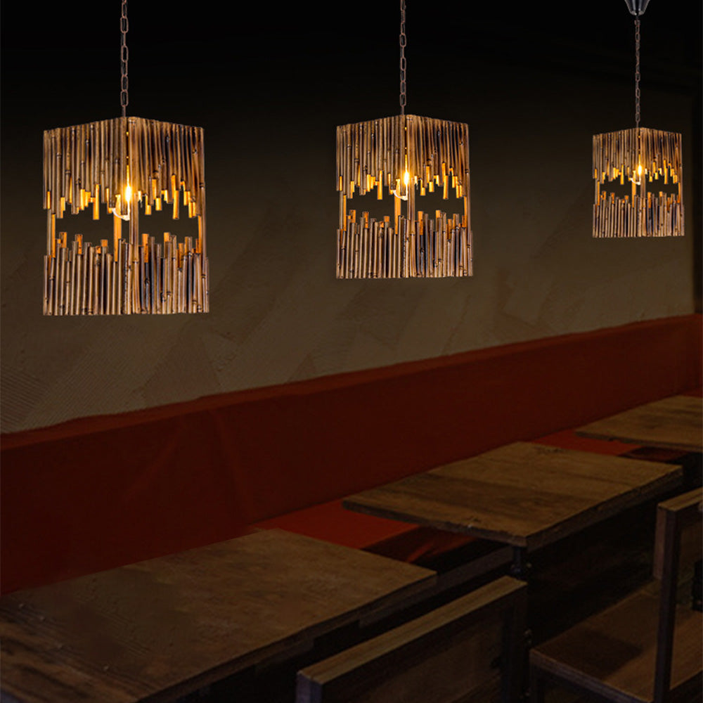 Austin Retro Rectangular Metal/Wood Pendant Light - Lumpaz