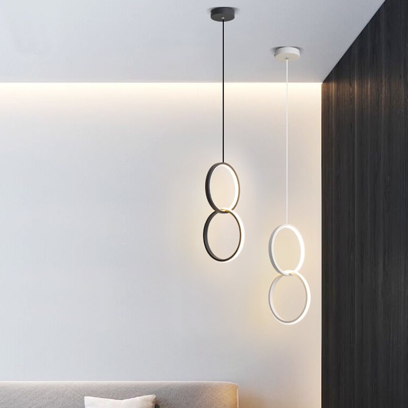 Nyla Modern Minimalist LED Hanging Pendant Lights Black White Bedroom - Lumpaz