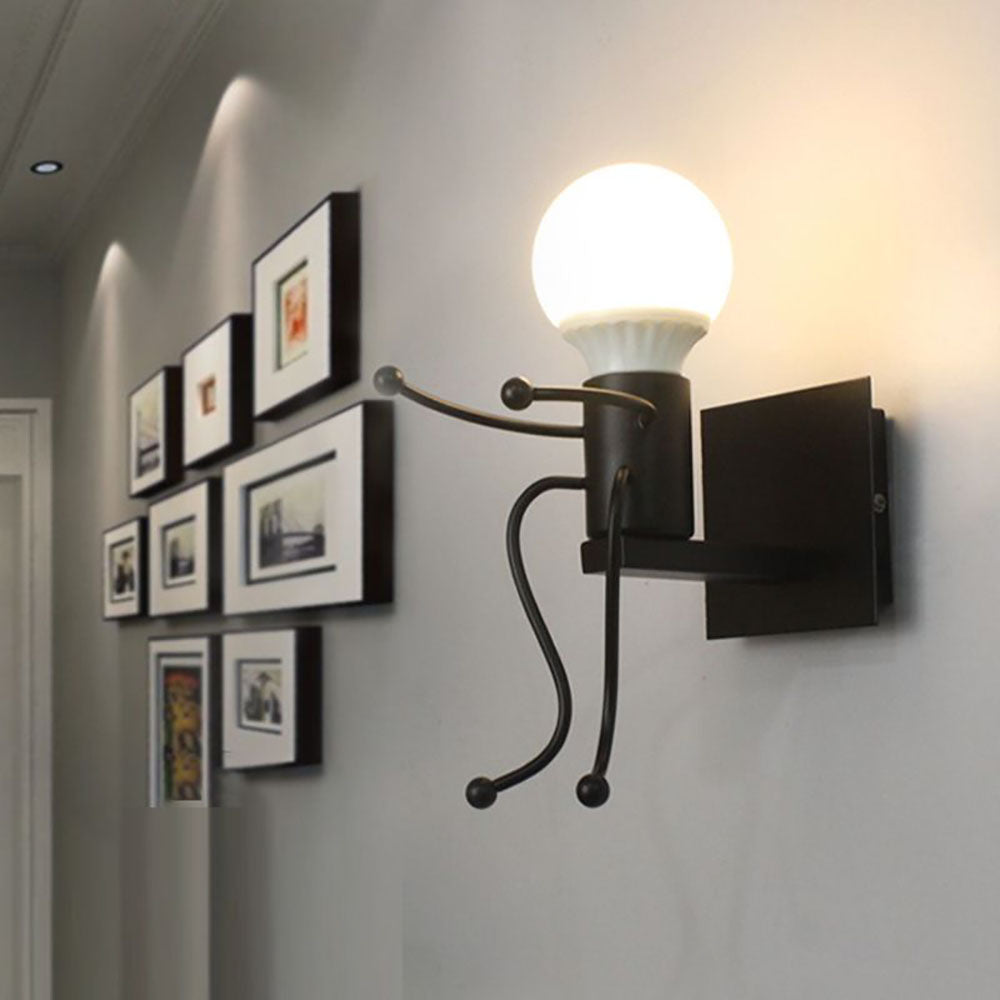 Luxo Modern Decorative Man Metal Wall Lamp, White/Black - Lumpaz