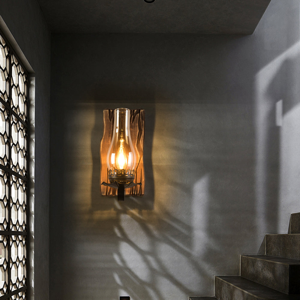 Austin Wall Lamp Vintage Candle Wooden Glass, Bedroom - Lumpaz