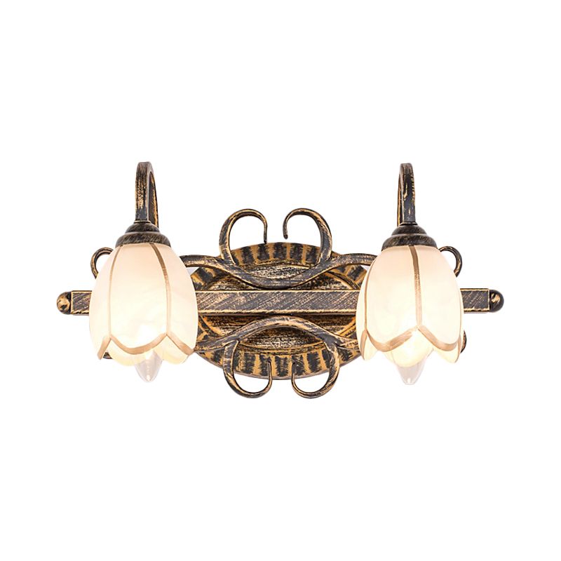 Félicie Antique Brass Flower Mirror Front Vanity Wall Lamp - Lumpaz