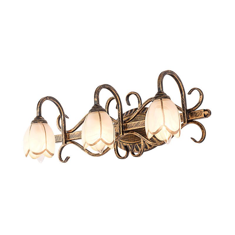 Félicie Antique Flower Metal/Glass Wall Lamp, Brass, Bedroom - Lumpaz