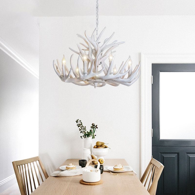 Silva Rustic Antler Metal/Resin Chandelier White Dining Room - Lumpaz