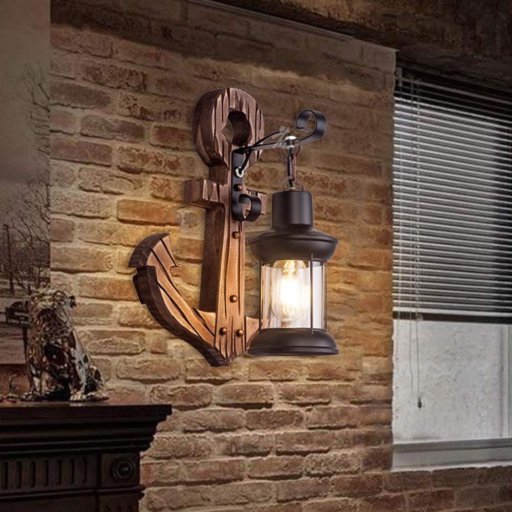 Austin Anchor Lantern Wall Lamp, Vintage/Antique, Wood, Bedroom - Lumpaz