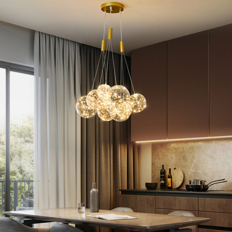 Valentina Glass Globe Bubble Pendant Light LED, 3/5/9/15 Heads - Lumpaz