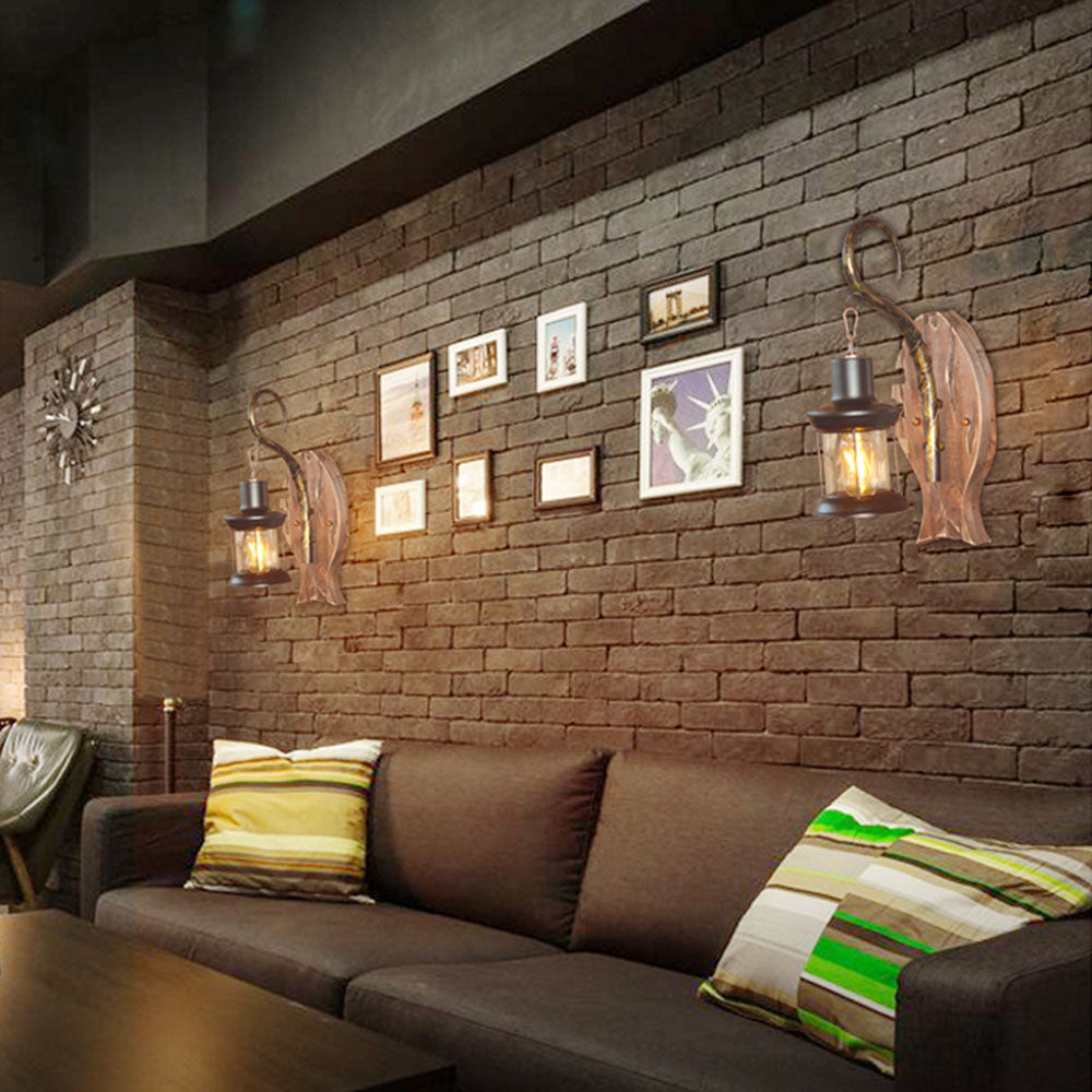 Austin Wall Lamp Fish Shape Vintage, Wood/Metal, Bedroom - Lumpaz