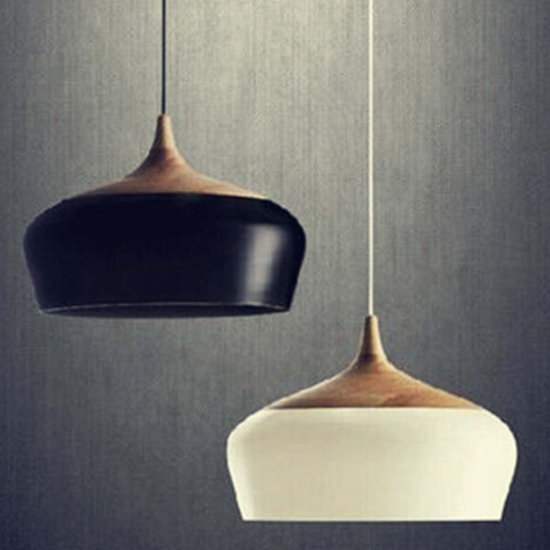 Nazifa Minimalist Metal/Wood Pendant Light, Black/White - Lumpaz