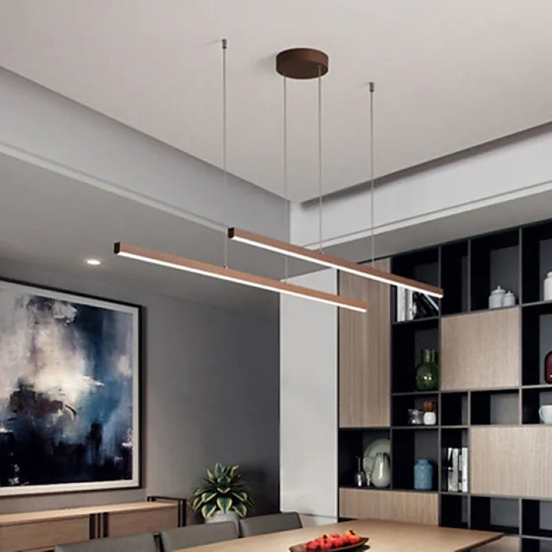 Edge Modern Minimalist Double-Linear Metal Pendant Light, Brown - Lumpaz