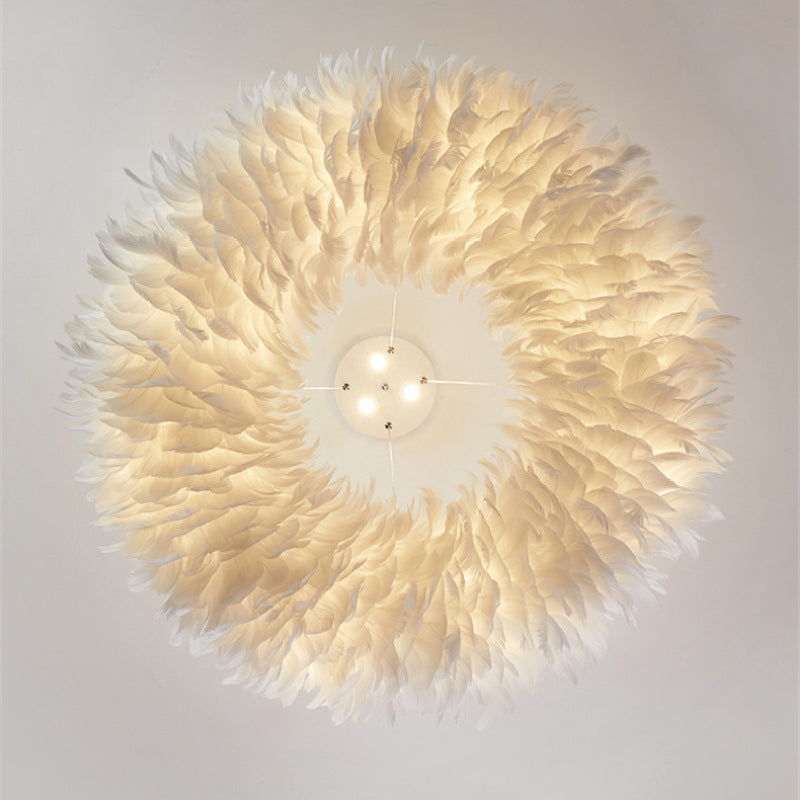 O'Moore Romantic Ring Feather/Metal Pendant Light, Natural Ostrich - Lumpaz